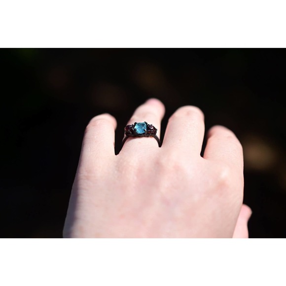 Raw Aquamarine Engagement Ring Rough Natural Uncut Gemstone Promise Ring - Picture 6 of 8